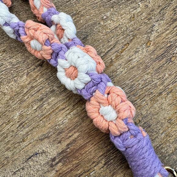 Macrame Flower Pink Purple Keychain Charm Purse Bag Charm FAST SHIP NEW - Picture 5 of 6